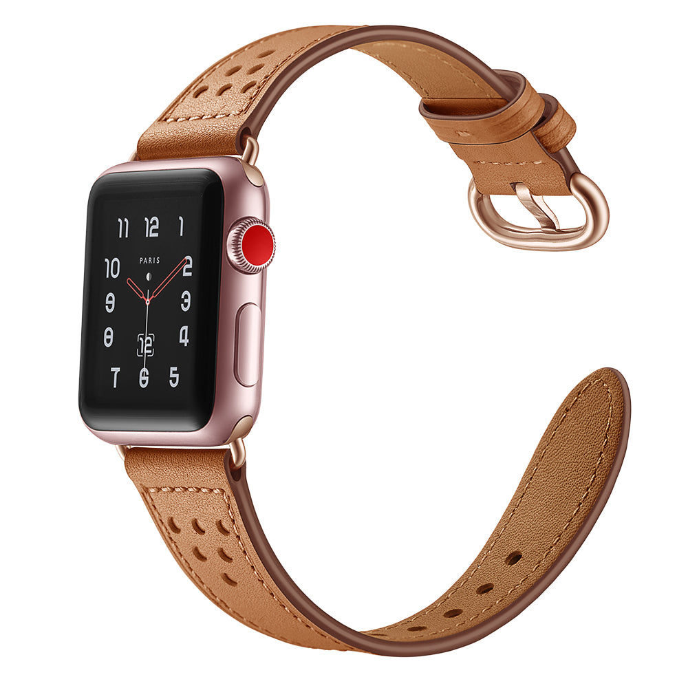 Genuine Leather Watch Strap Smart Watch Band Watchband for Apple Watch Series 8 45mm / Ultra 49mm / 7 45mm / Series 1 / 2 / 3 42mm / Series 4 / 5 / 6 / SE / SE (2022) 44mm - Brown