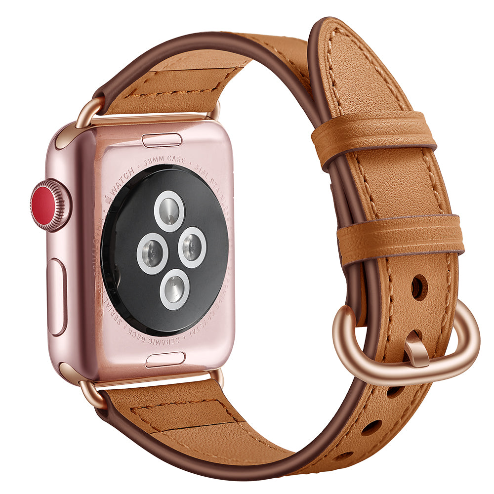 Genuine Leather Watch Strap Smart Watch Band Watchband for Apple Watch Series 8 45mm / Ultra 49mm / 7 45mm / Series 1 / 2 / 3 42mm / Series 4 / 5 / 6 / SE / SE (2022) 44mm - Brown