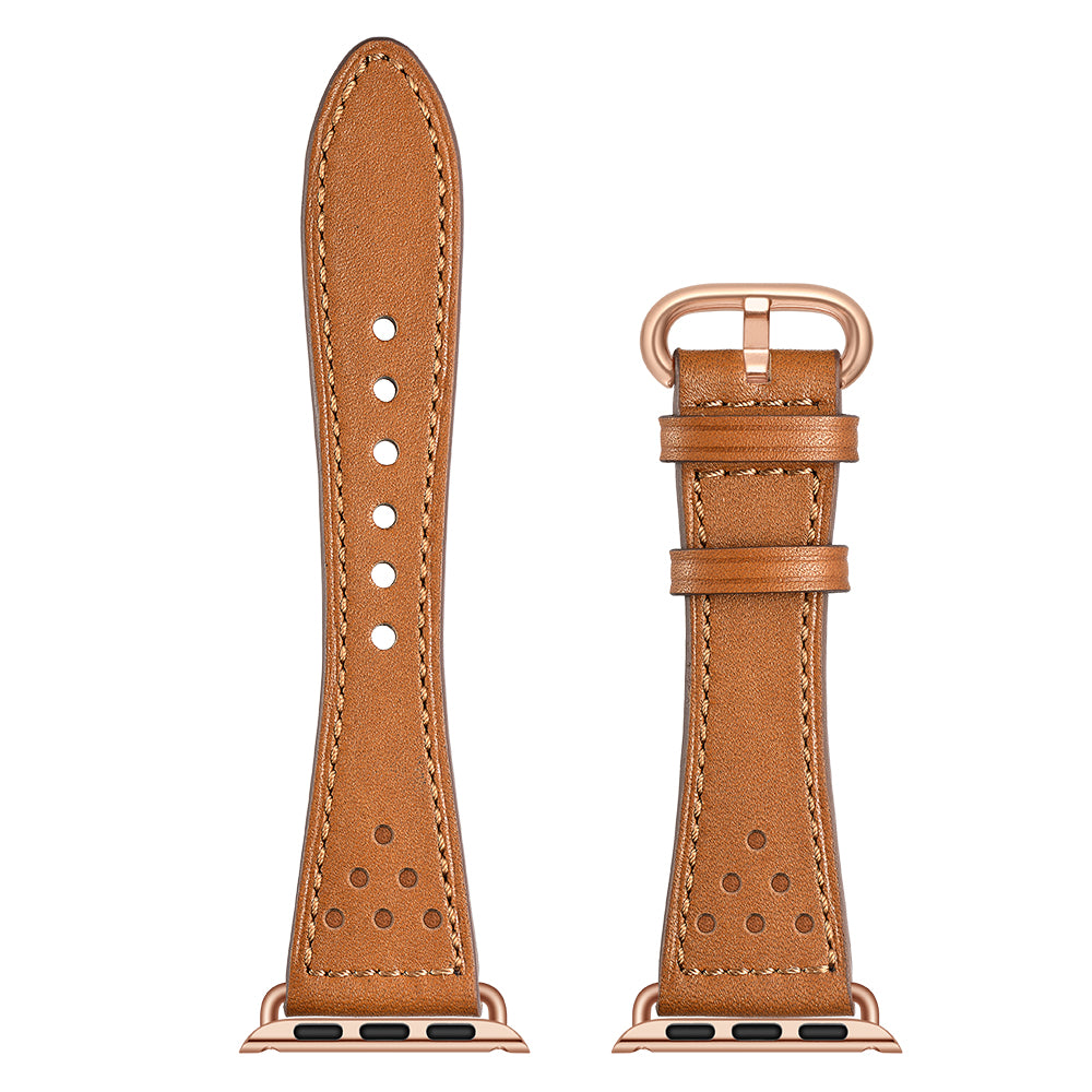 Genuine Leather Watch Strap Smart Watch Band Watchband for Apple Watch Series 8 45mm / Ultra 49mm / 7 45mm / Series 1 / 2 / 3 42mm / Series 4 / 5 / 6 / SE / SE (2022) 44mm - Brown