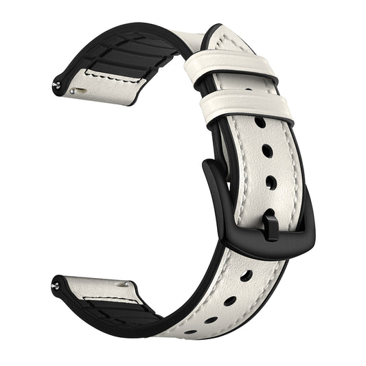 for Samsung Galaxy Watch4 Classic 46mm 42mm/Galaxy Watch4 44mm 40mm/Galaxy Watch 42mm 20mm Silicone Cowhide Leather GW-Midnight Black Watch Band - White