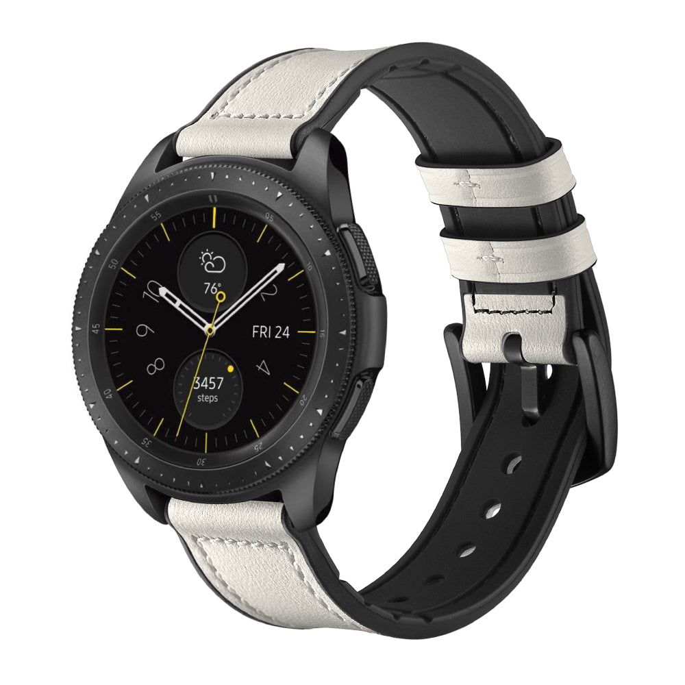 for Samsung Galaxy Watch4 Classic 46mm 42mm/Galaxy Watch4 44mm 40mm/Galaxy Watch 42mm 20mm Silicone Cowhide Leather GW-Midnight Black Watch Band - White