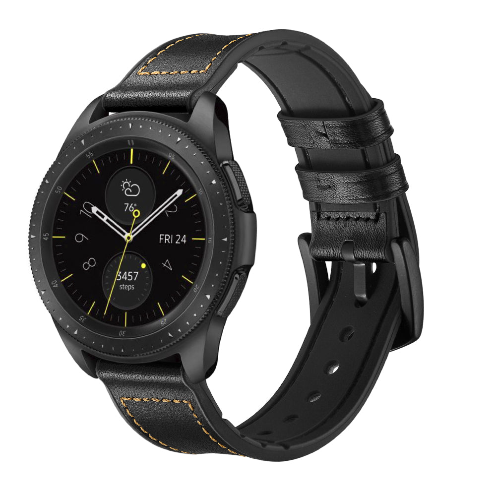 for Samsung Galaxy Watch4 Classic 46mm 42mm/Galaxy Watch4 44mm 40mm/Galaxy Watch 42mm 20mm Silicone Cowhide Leather GW-Midnight Black Watch Band - Black