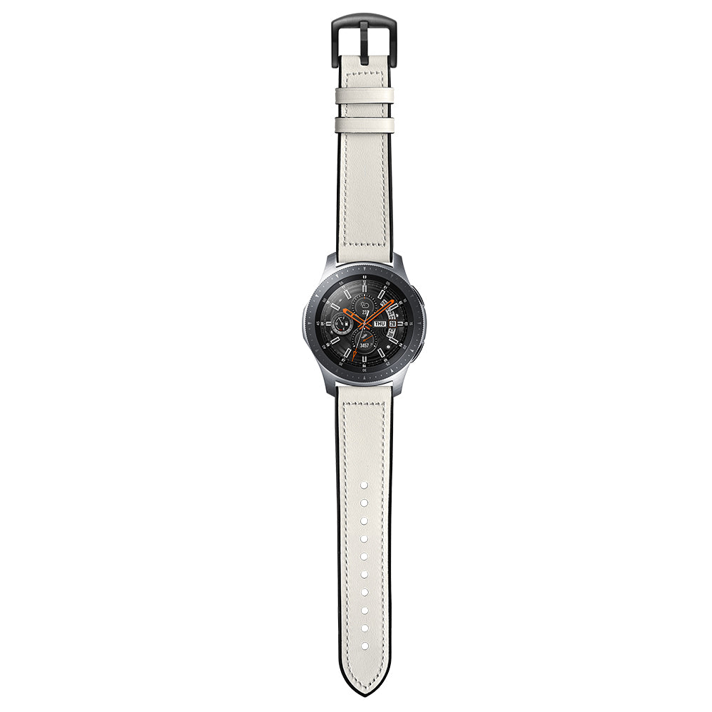For Samsung Galaxy Watch 46mm Silicone Cowhide Leather GW-Titanium Silver 22mm Watch Band - White