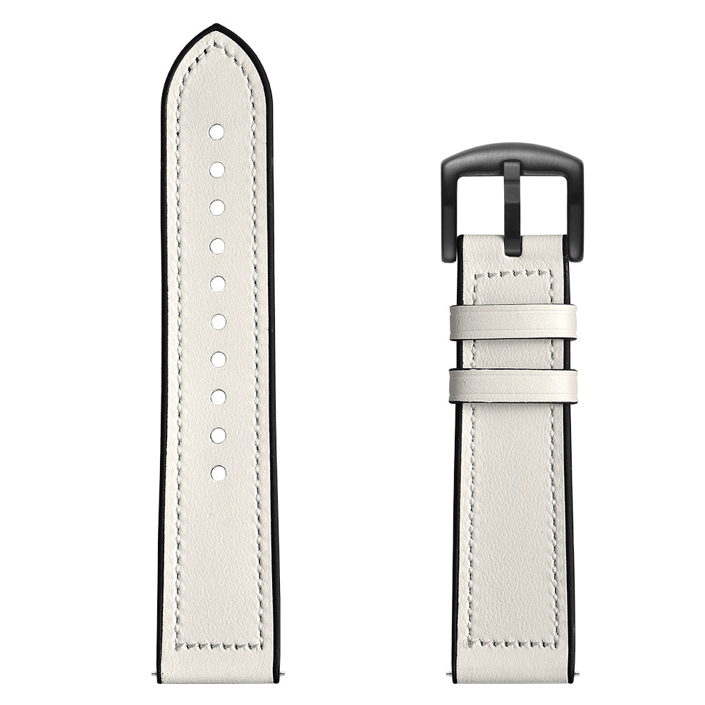For Samsung Galaxy Watch 46mm Silicone Cowhide Leather GW-Titanium Silver 22mm Watch Band - White