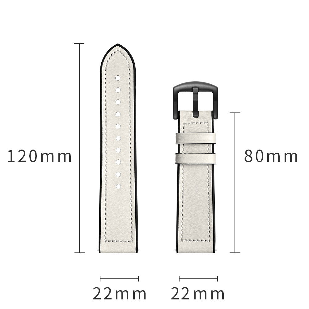 For Samsung Galaxy Watch 46mm Silicone Cowhide Leather GW-Titanium Silver 22mm Watch Band - White
