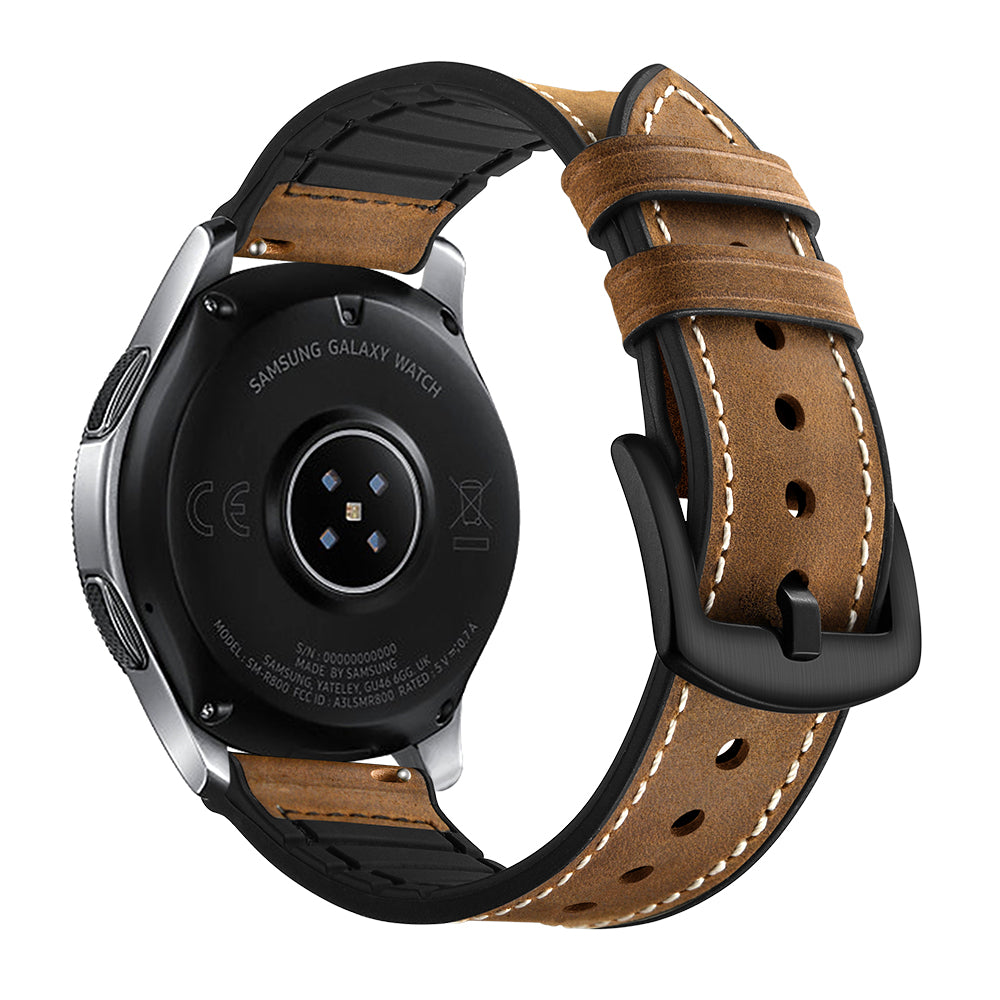 Uniqkart for Samsung Galaxy Watch 46mm Silicone Cowhide Leather GW-Titanium Silver 22mm Watch Band - Brown