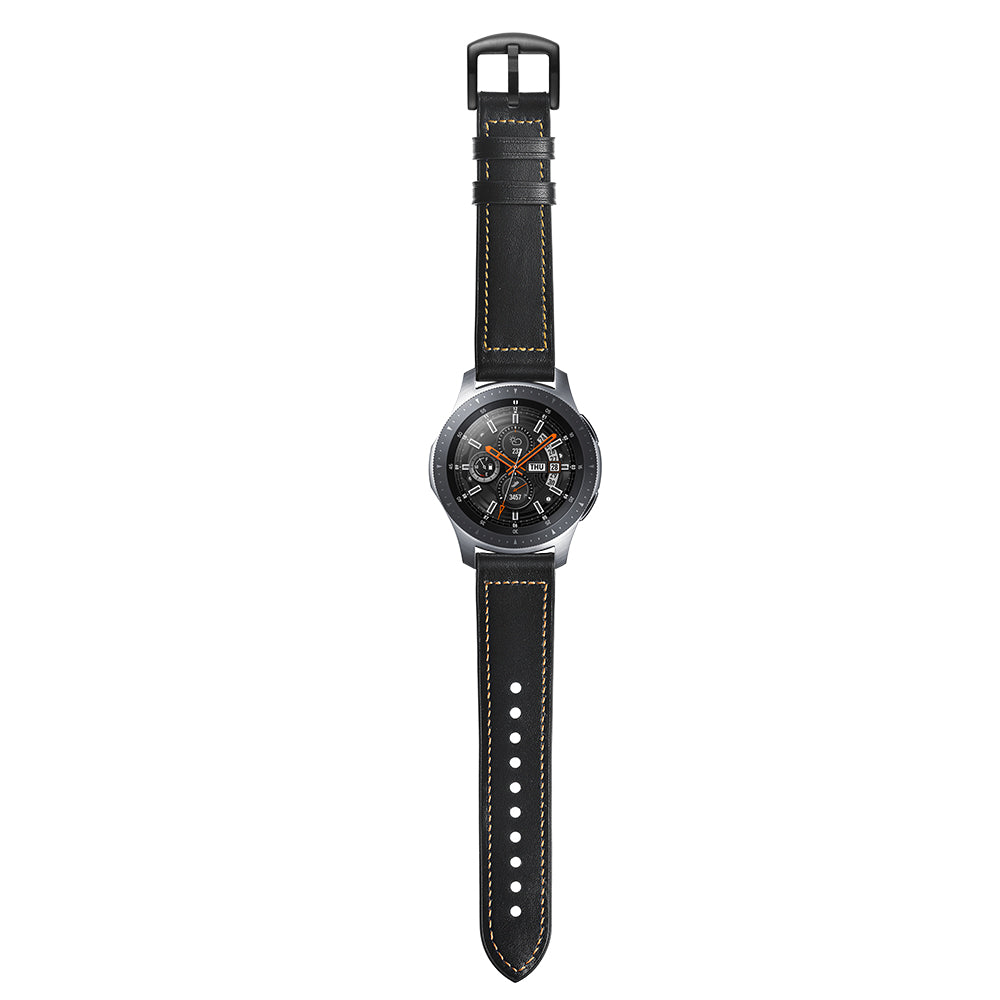 Uniqkart for Samsung Galaxy Watch 46mm Silicone Cowhide Leather GW-Titanium Silver 22mm Watch Band - Black