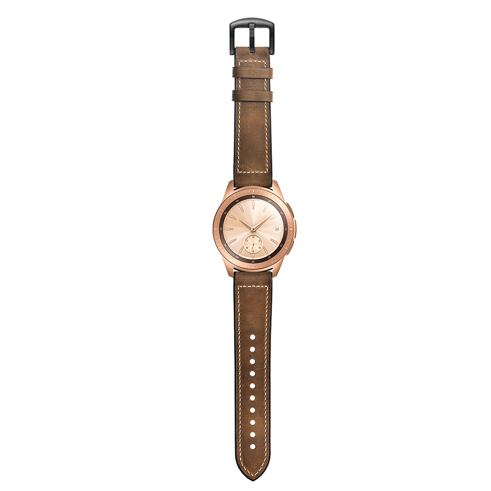 for Samsung Galaxy Watch4 Classic 46mm 42mm/Galaxy Watch4 44mm 40mm/Galaxy Watch 42mm 20mm Silicone Cowhide Leather GW-Rose Gold Style Watch Band - Brown