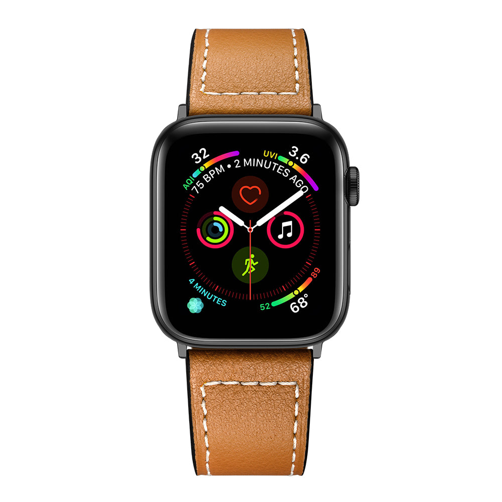 Classic Genuine Leather Watch Band Replacement for Apple Watch Series 8 45mm / Ultra 49mm / 7 45mm / Series 6 / SE / SE (2022) / 5 4 44mm / Series 3 2 1 42mm - Camel