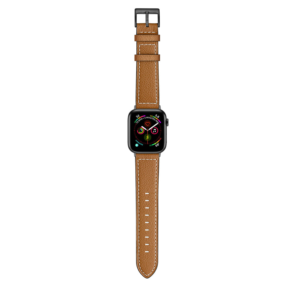 Classic Genuine Leather Watch Band Replacement for Apple Watch Series 8 45mm / Ultra 49mm / 7 45mm / Series 6 / SE / SE (2022) / 5 4 44mm / Series 3 2 1 42mm - Camel