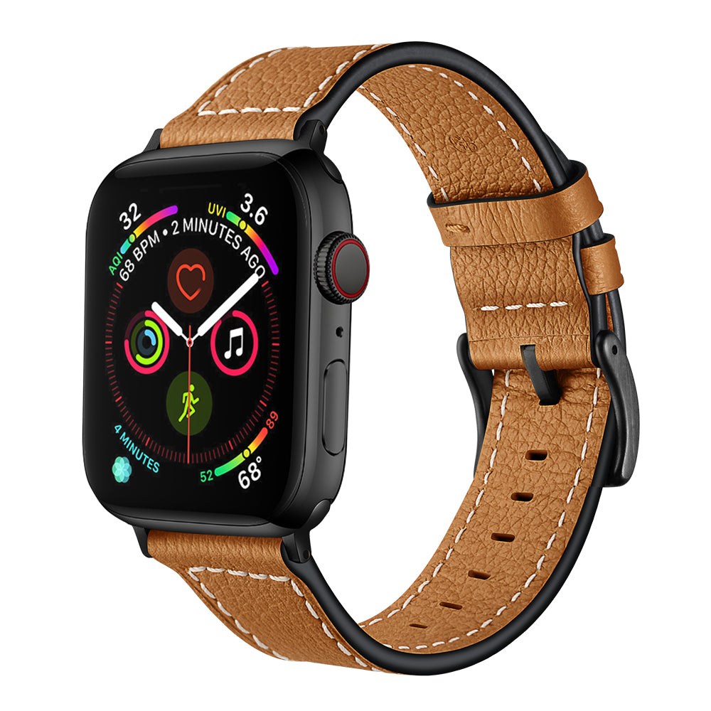 Classic Genuine Leather Watch Band Replacement for Apple Watch Series 8 45mm / Ultra 49mm / 7 45mm / Series 6 / SE / SE (2022) / 5 4 44mm / Series 3 2 1 42mm - Camel