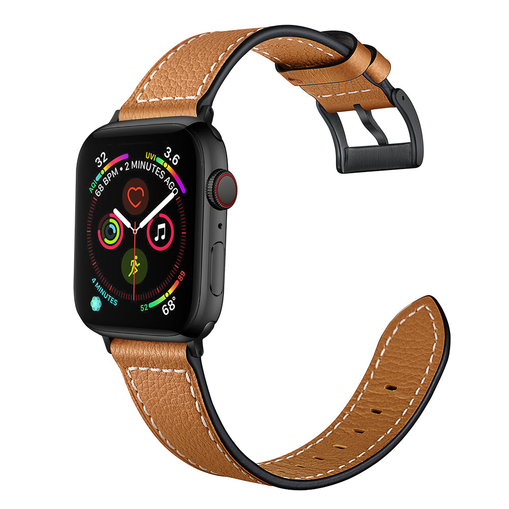 Classic Genuine Leather Watch Band Replacement for Apple Watch Series 8 45mm / Ultra 49mm / 7 45mm / Series 6 / SE / SE (2022) / 5 4 44mm / Series 3 2 1 42mm - Camel