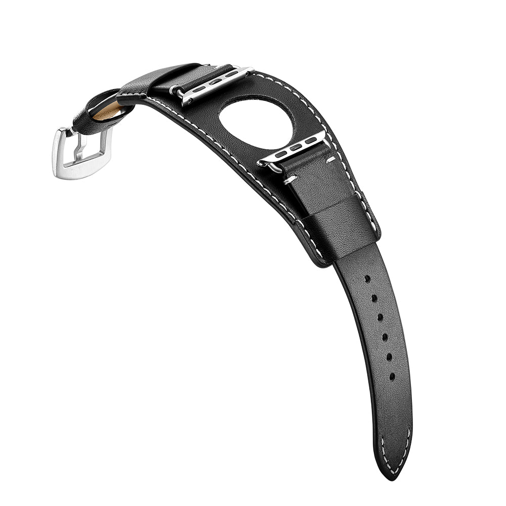 Genuine Leather Smart Watch Band Replacement Strap for Apple Watch Series 8 45mm / Ultra 49mm / 7 45mm / SE / SE (2022) / Series 6 / 5 / 4 44mm / Series 3 / 2 / 1 42mm - Black