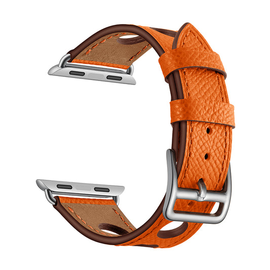 Texture Genuine Leather Coated Smart Watch Band for Apple Watch Series 8 45mm / Ultra 49mm / 7 45mm / SE / SE (2022) / Series 6 / 5 / 4 44mm / Series 3 / 2 / 1 42mm - Brown