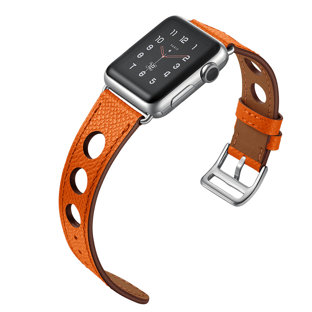 Texture Genuine Leather Coated Smart Watch Band for Apple Watch Series 8 45mm / Ultra 49mm / 7 45mm / SE / SE (2022) / Series 6 / 5 / 4 44mm / Series 3 / 2 / 1 42mm - Brown