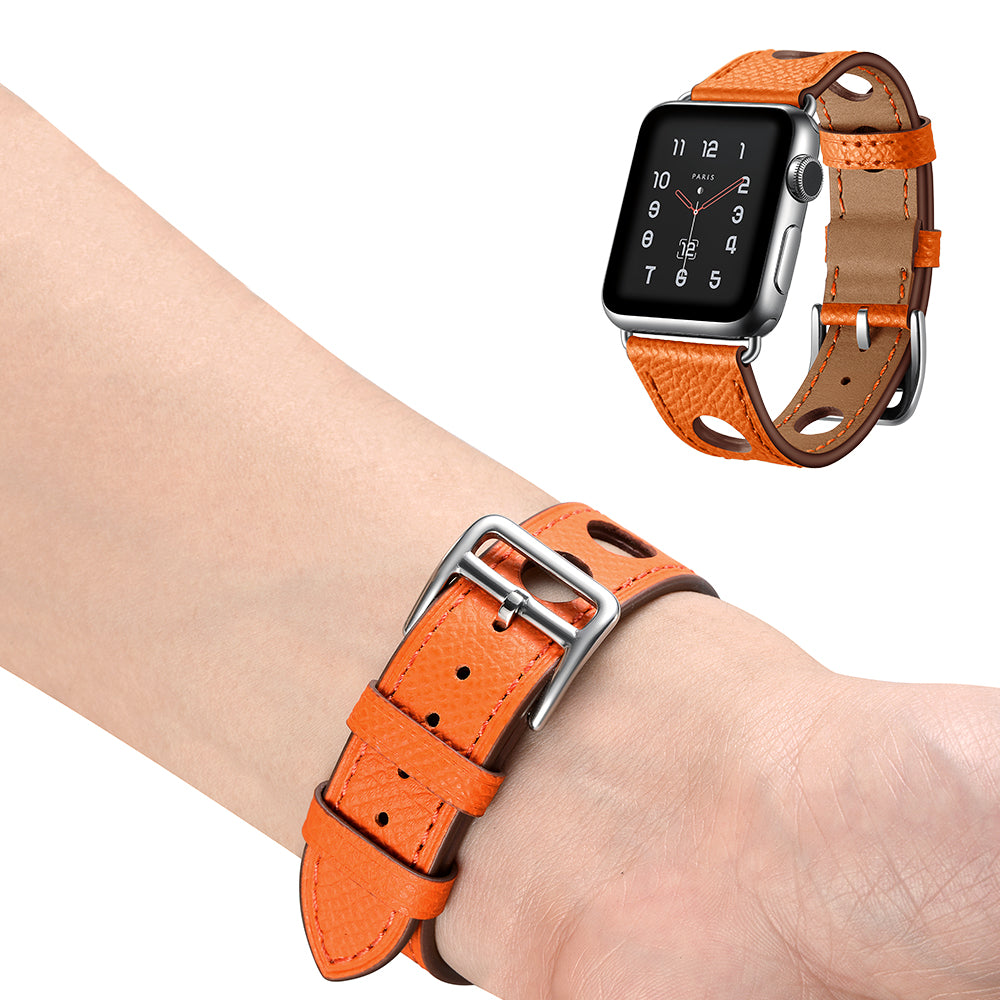 Texture Genuine Leather Coated Smart Watch Band for Apple Watch Series 8 45mm / Ultra 49mm / 7 45mm / SE / SE (2022) / Series 6 / 5 / 4 44mm / Series 3 / 2 / 1 42mm - Brown