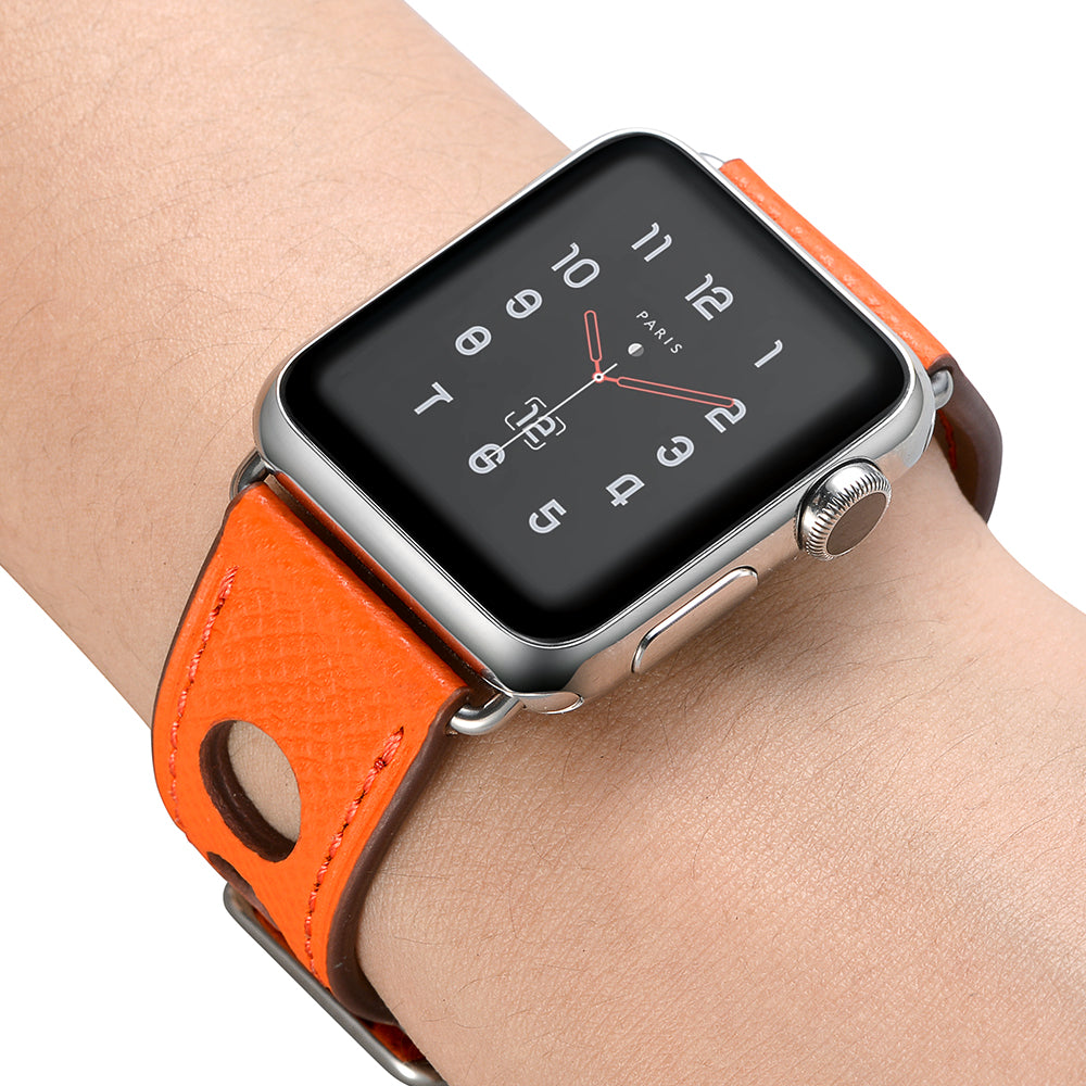 Texture Genuine Leather Coated Smart Watch Band for Apple Watch Series 8 45mm / Ultra 49mm / 7 45mm / SE / SE (2022) / Series 6 / 5 / 4 44mm / Series 3 / 2 / 1 42mm - Brown