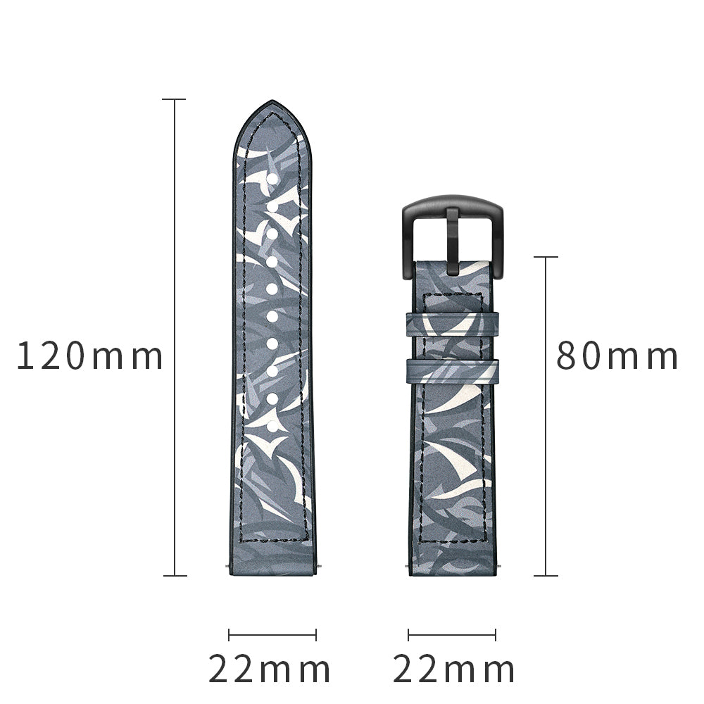22mm Silicone + Leather Camouflage Watch Strap for Samsung Gear S3 Classic/S3 Frontier - Thorns Black