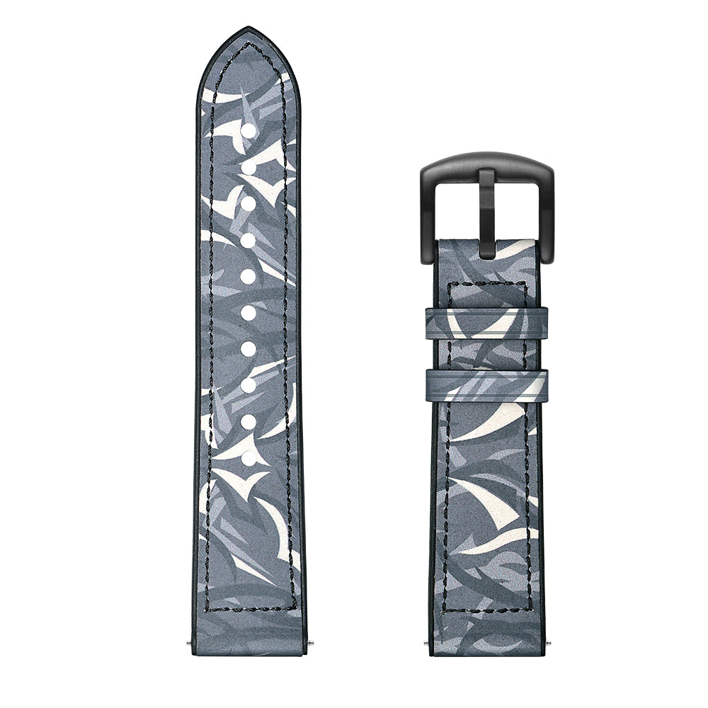 22mm Silicone + Leather Camouflage Watch Strap for Samsung Gear S3 Classic/S3 Frontier - Thorns Black