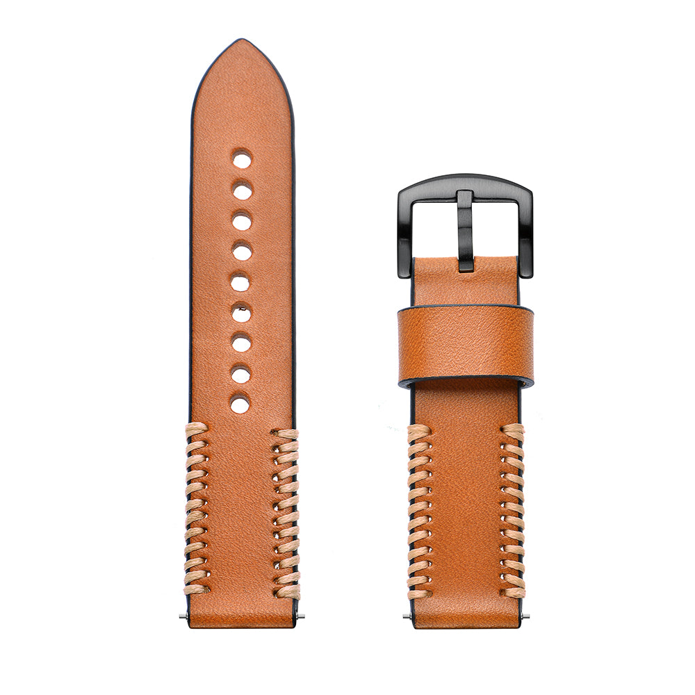 22mm Ribs Style Genuine Leather Watch Strap for Huawei Watch GT / GT 2 46mm / Honor Magic - Brown