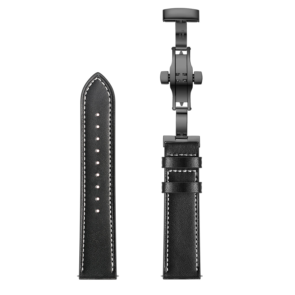 22mm Genuine Leather Watch Strap Replacement for Huawei Watch GT1 / 2 / Watch Magic - Black+Black