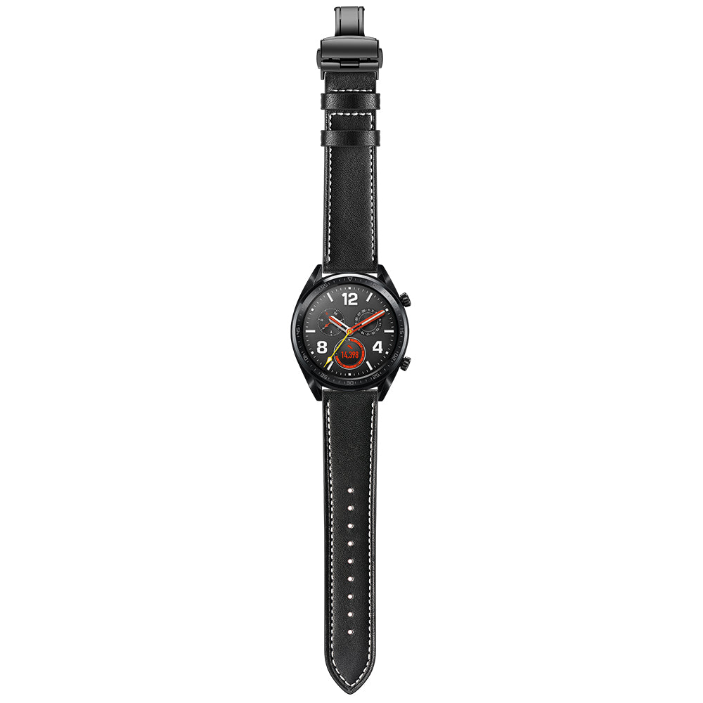 22mm Genuine Leather Watch Strap Replacement for Huawei Watch GT1 / 2 / Watch Magic - Black+Black