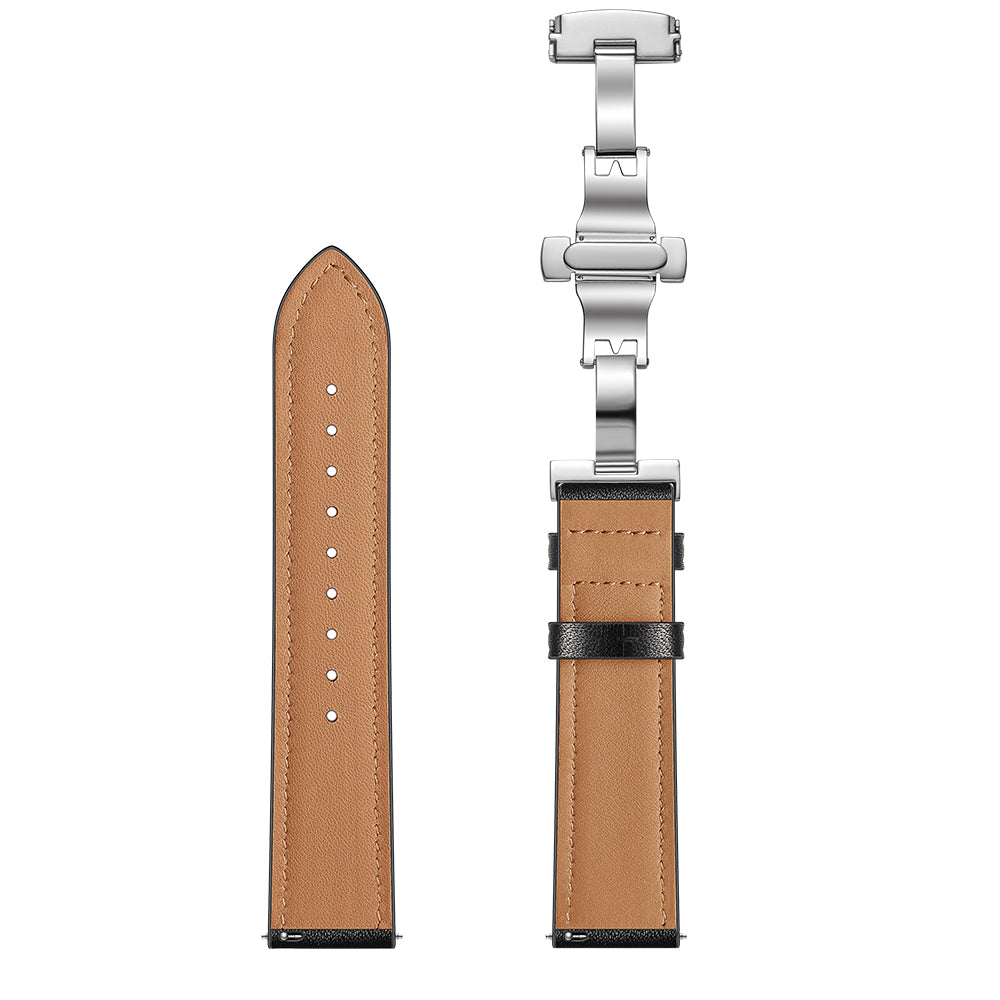 22mm Genuine Leather Watch Strap Replacement for Huawei Watch GT1 / 2 / Watch Magic - Black+Silver