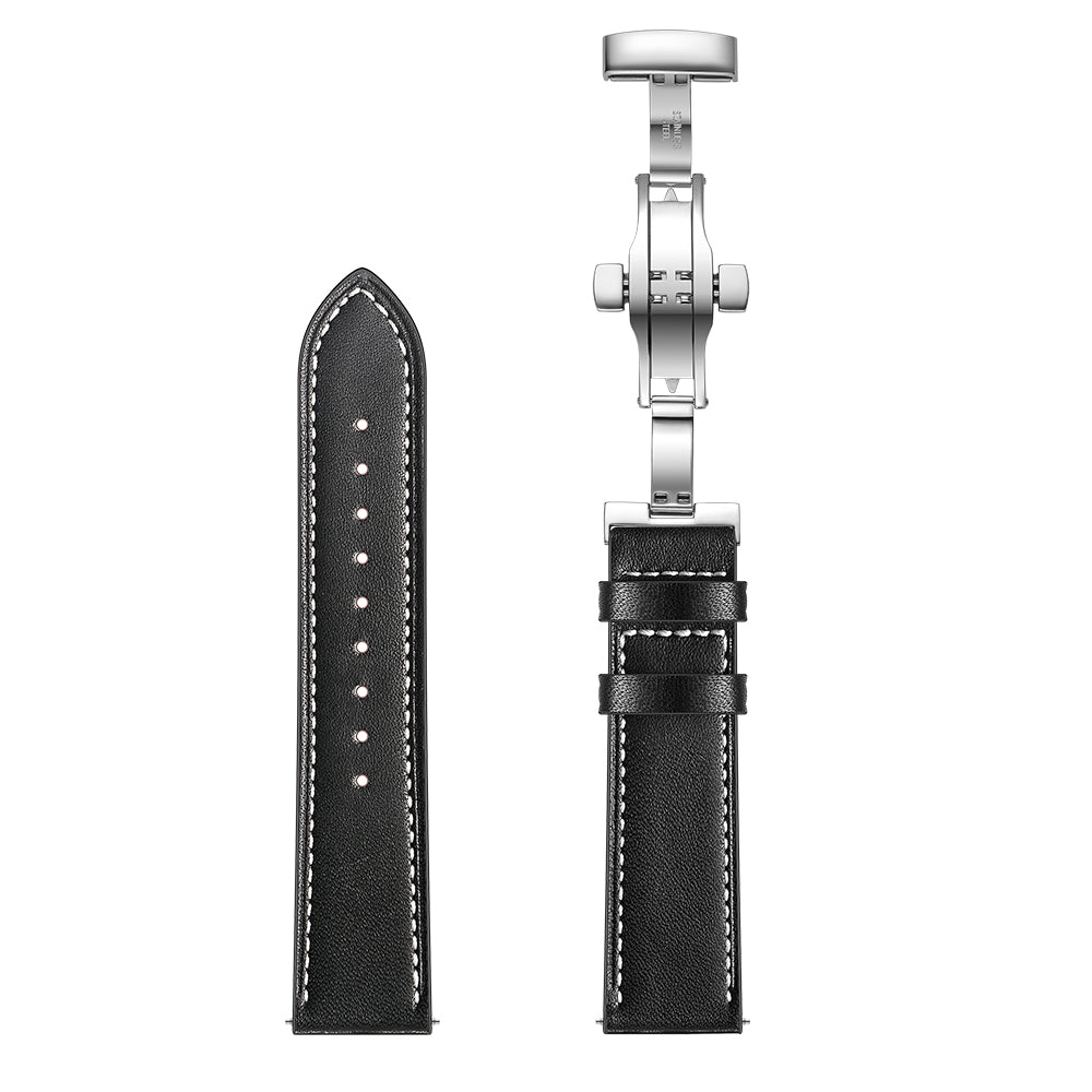 22mm Genuine Leather Watch Strap Replacement for Huawei Watch GT1 / 2 / Watch Magic - Black+Silver