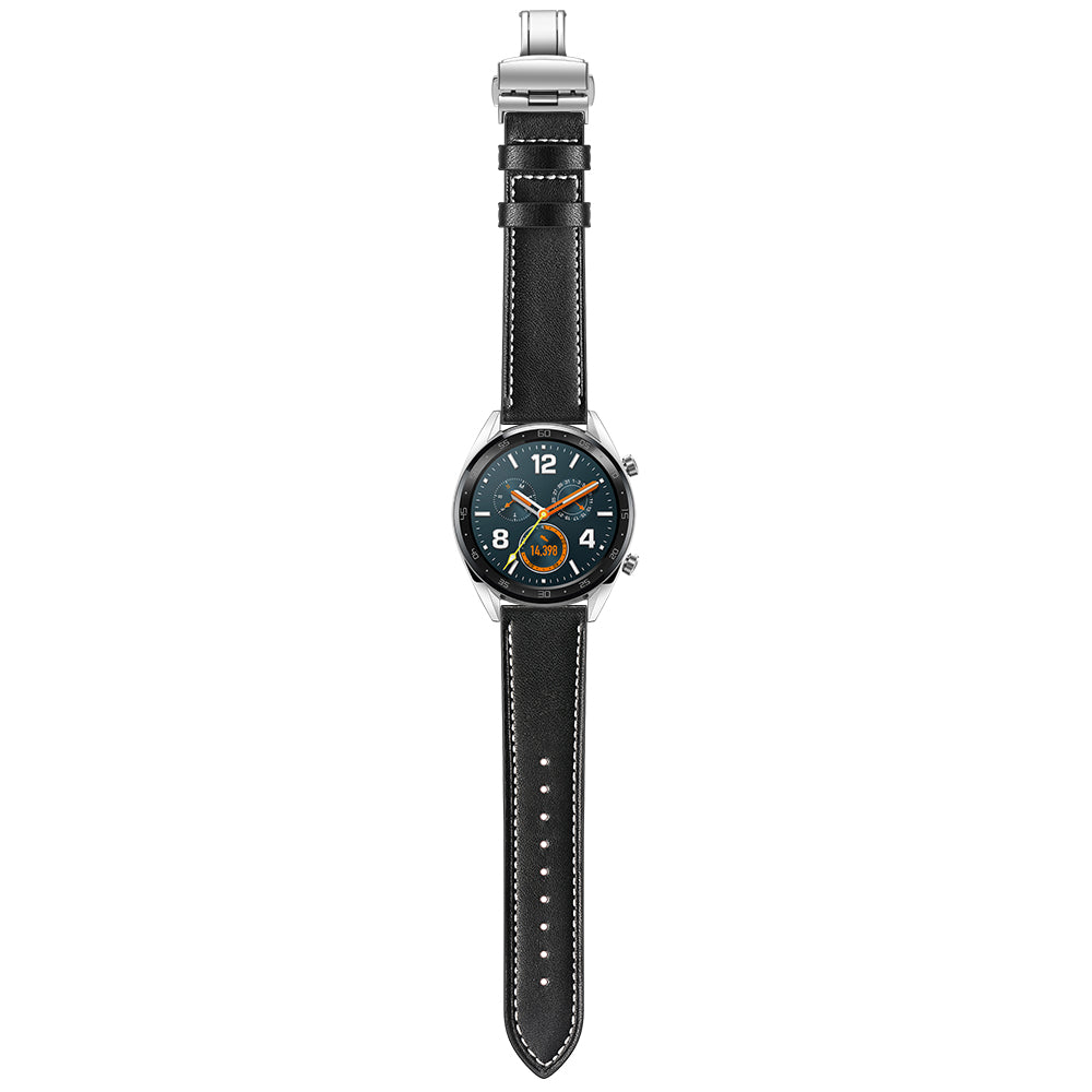 22mm Genuine Leather Watch Strap Replacement for Huawei Watch GT1 / 2 / Watch Magic - Black+Silver