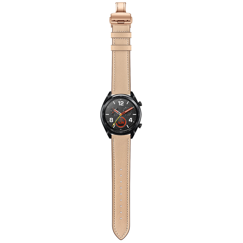 22mm Genuine Leather Watch Strap Replacement for Huawei Watch GT1 / 2 / Watch Magic - Apricot+Rose Gold