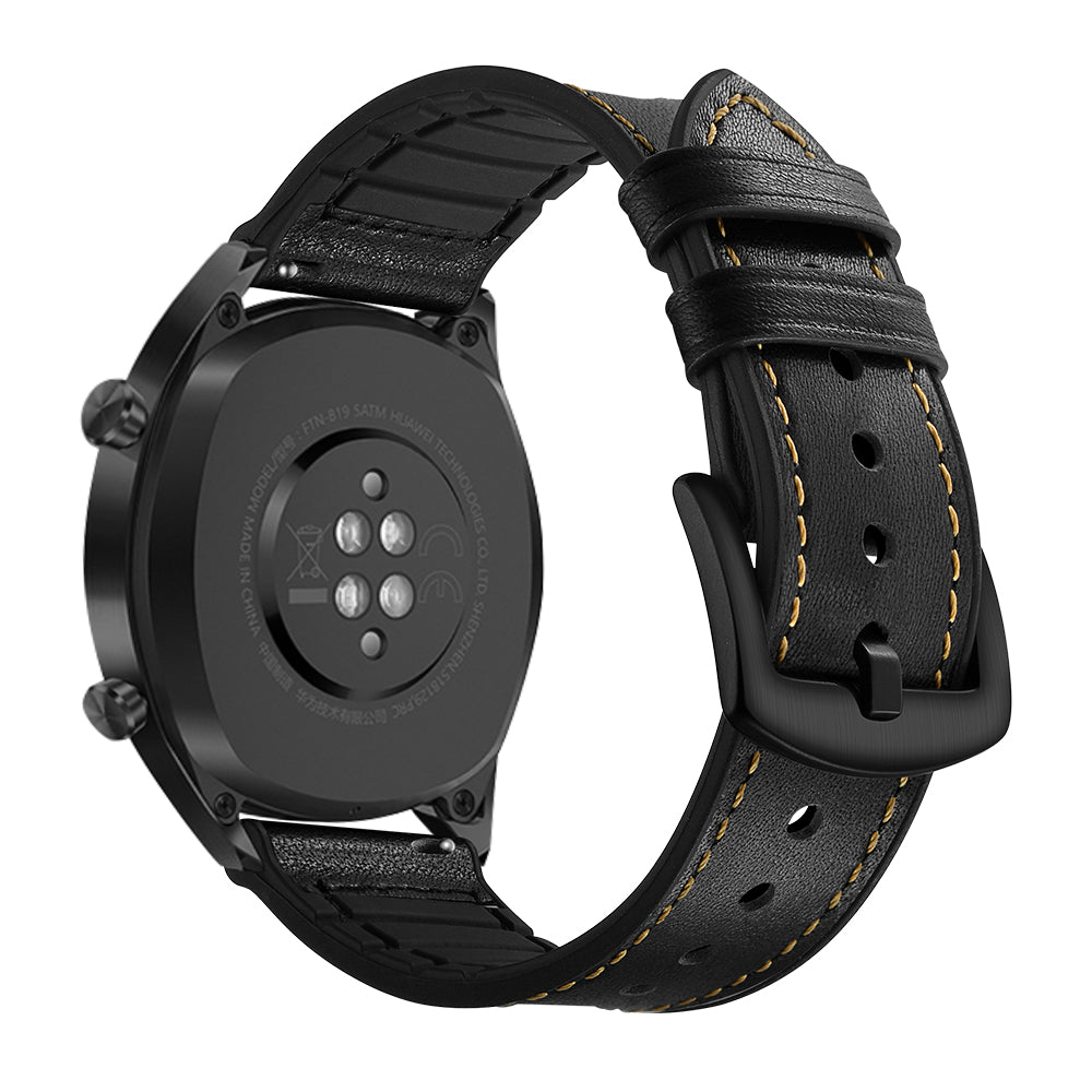 22mm Genuine Leather Coated Silicone 22mm Watch Strap for Huawei Watch GT 2/1 / Honor Magic - Black