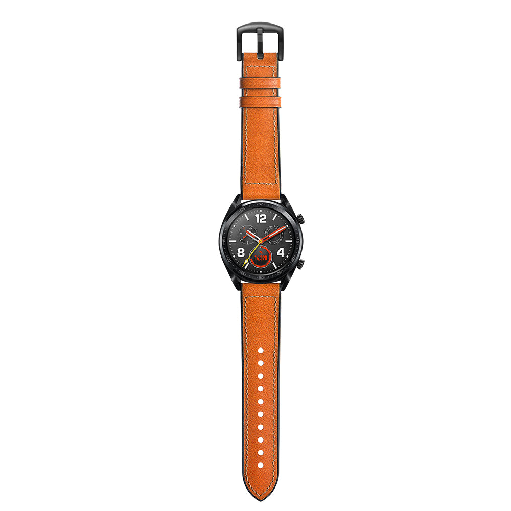 22mm Genuine Leather Coated Silicone 22mm Watch Strap for Huawei Watch GT 2/1 / Honor Magic - Light Brown
