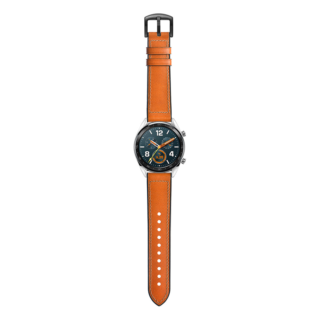 22mm Genuine Leather Coated Silicone 22mm Watch Strap for Huawei Watch GT 2/1 / Honor Magic - Light Brown