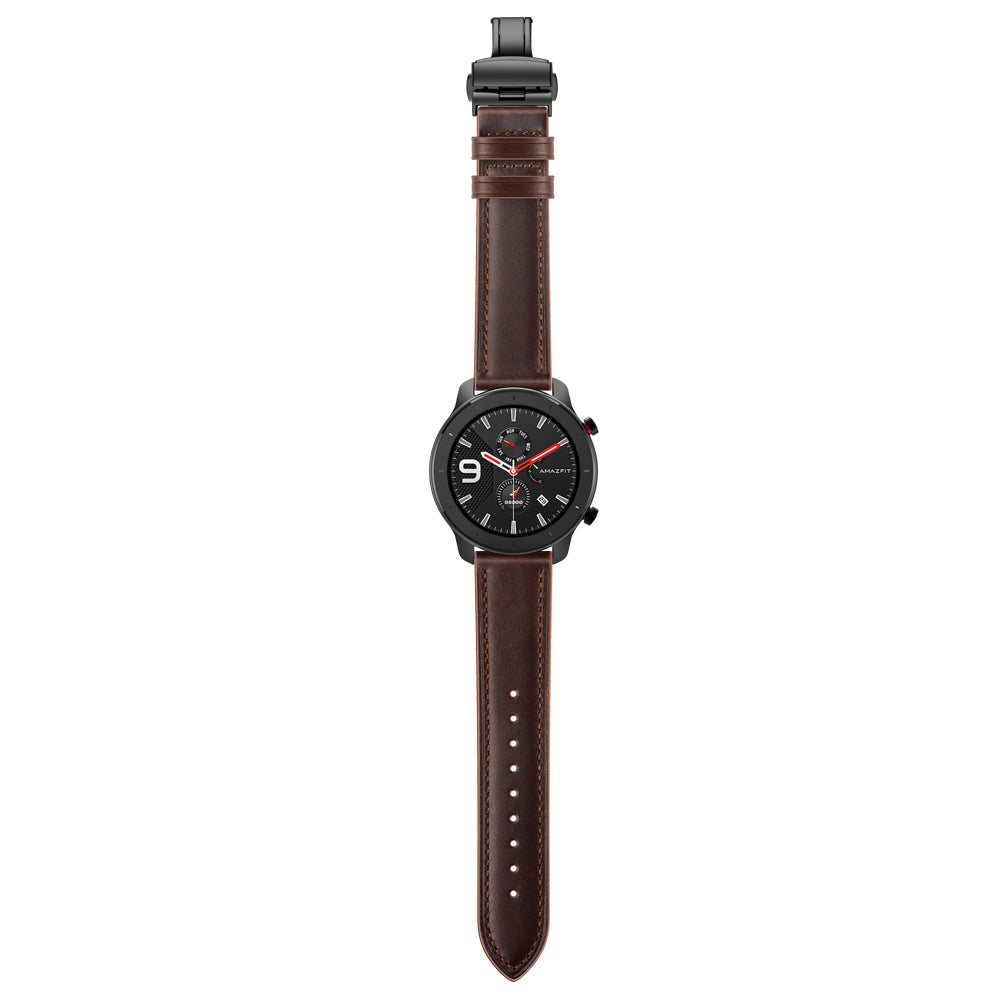 20mm Genuine Leather Watch Strap for Huami Amazfit GTR 42mm - Black Butterfly Buckle / Coffee