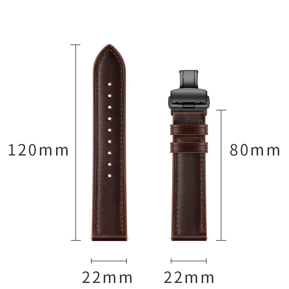 20mm Genuine Leather Watch Strap for Huami Amazfit GTR 42mm - Black Butterfly Buckle / Coffee