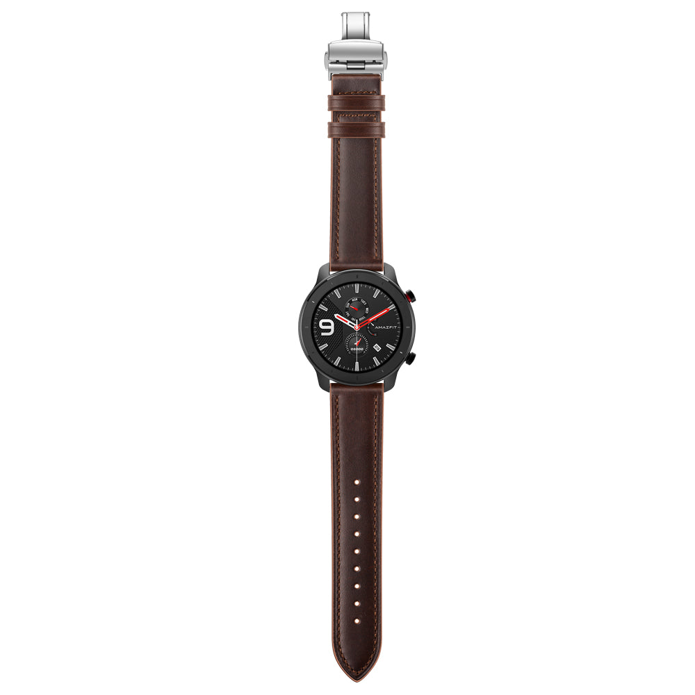 Genuine Leather Watch Band 22mm for Huami Amazfit GTR 47mm - Silver Butterfly Buckle / Coffee