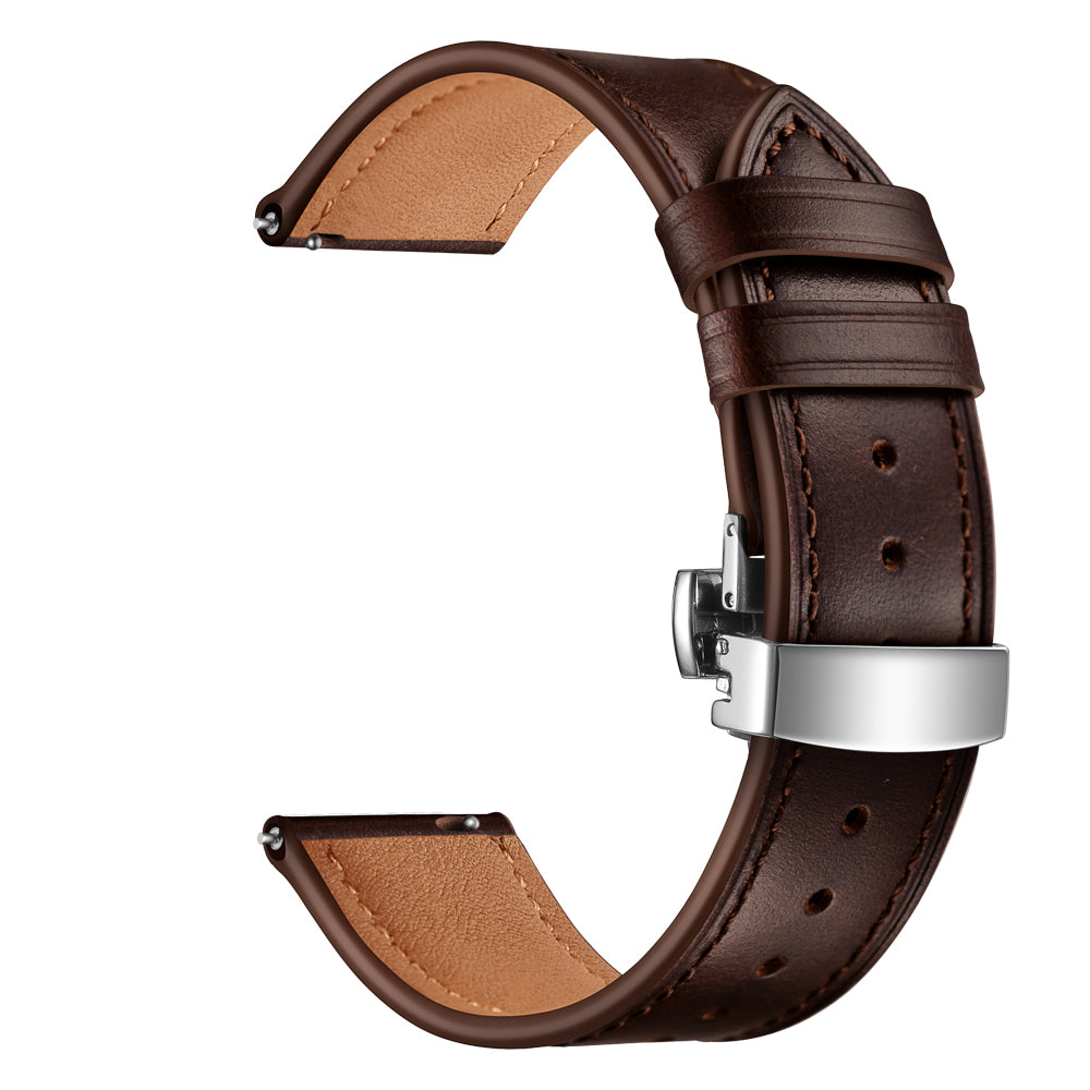 Genuine Leather Watch Band 22mm for Huami Amazfit GTR 47mm - Silver Butterfly Buckle / Coffee