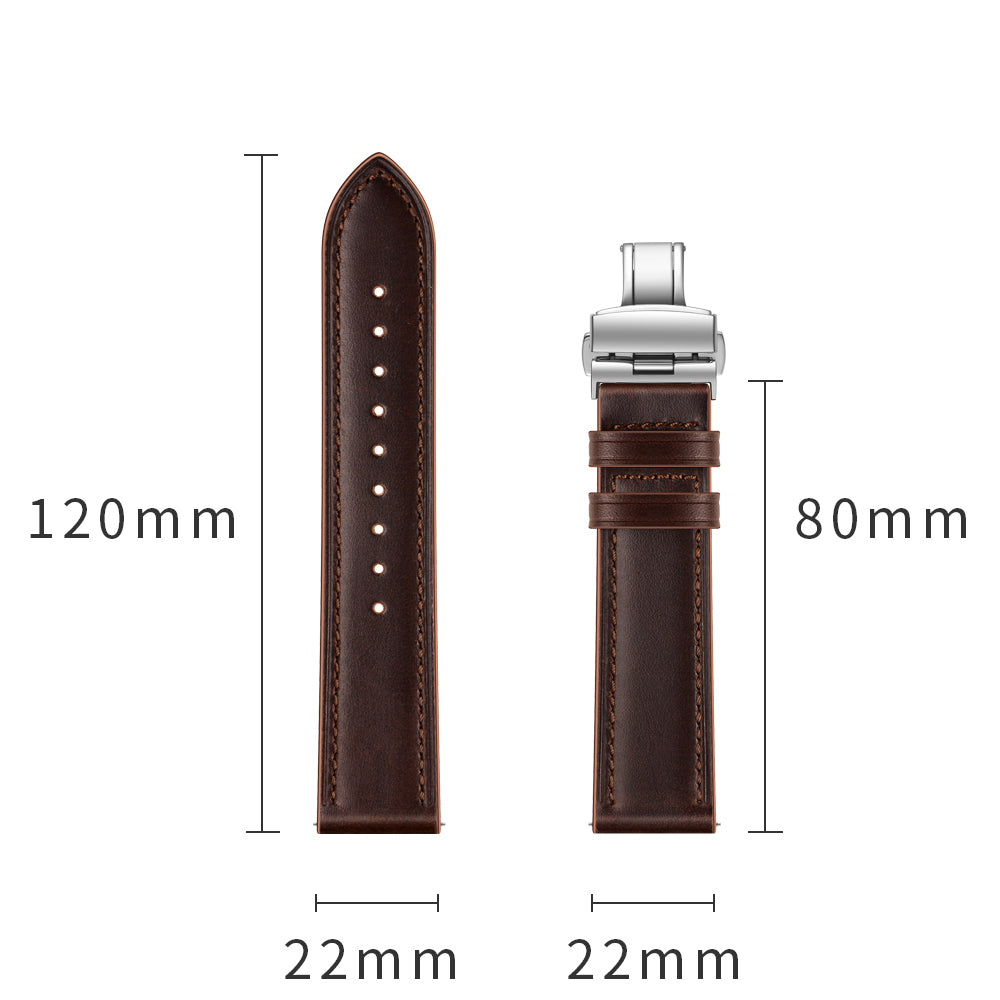 Genuine Leather Watch Band 22mm for Huami Amazfit GTR 47mm - Silver Butterfly Buckle / Coffee