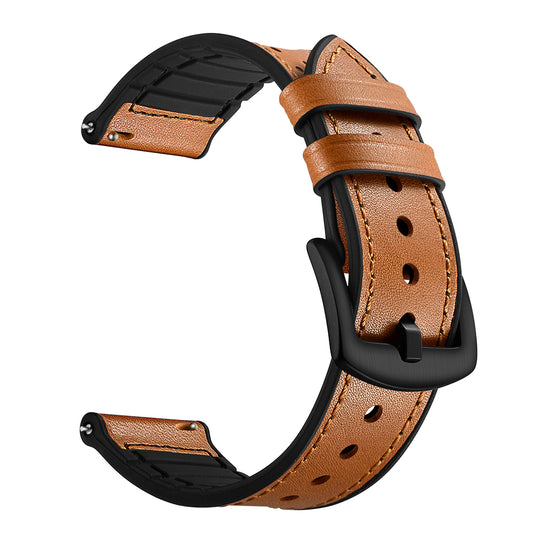 Uniqkart for Huami Amazfit Watch 2 with Holes Silicone Surface Cowhide Genuine Leather Smart Watch Band - Brown