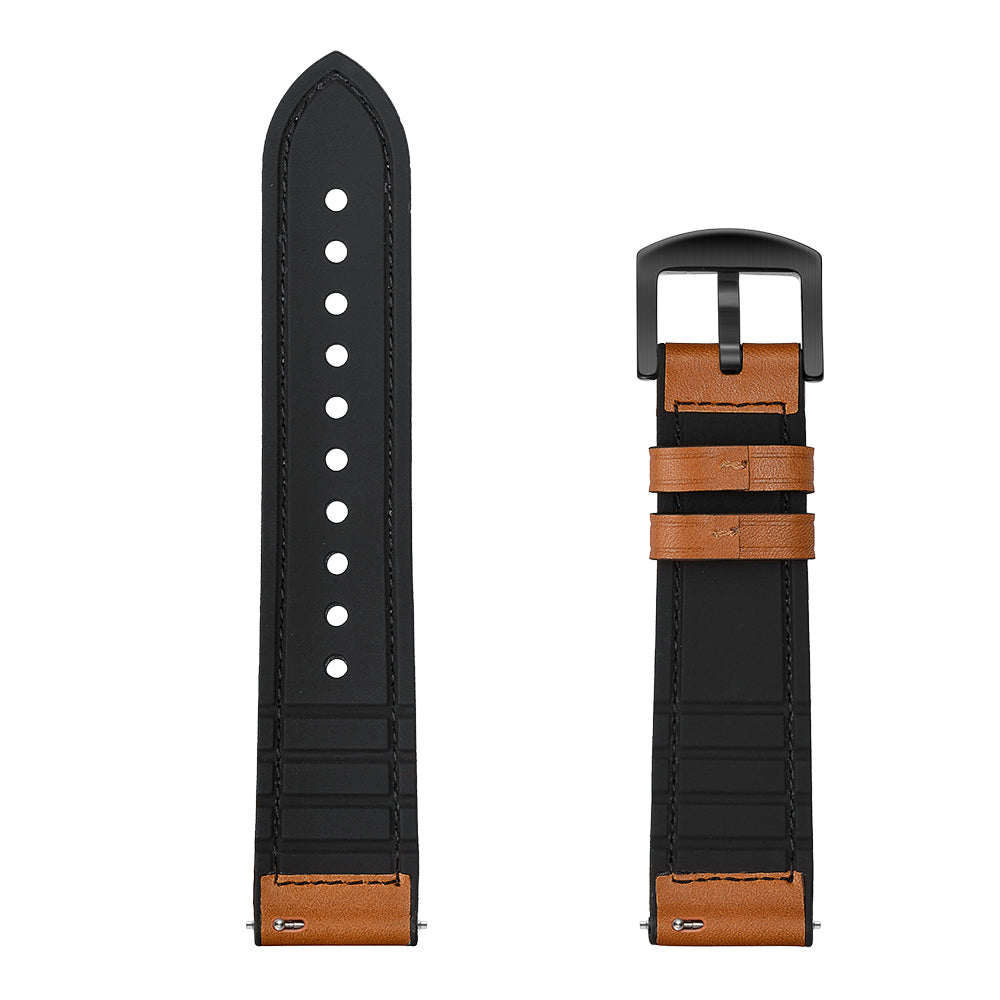 Uniqkart for Huami Amazfit Watch 2 with Holes Silicone Surface Cowhide Genuine Leather Smart Watch Band - Brown