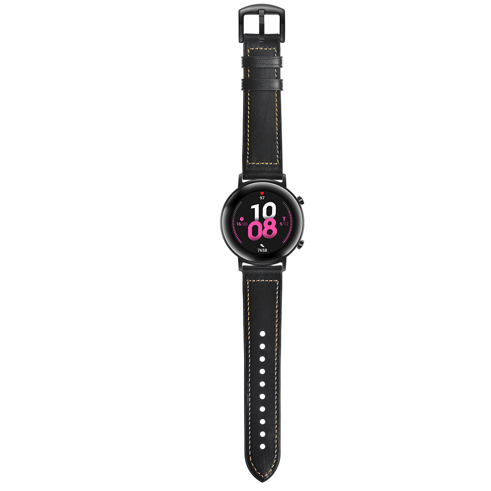 20mm Genuine Leather Coated Silicone Smart Watch Strap for Huawei Watch GT2 42mm - Black