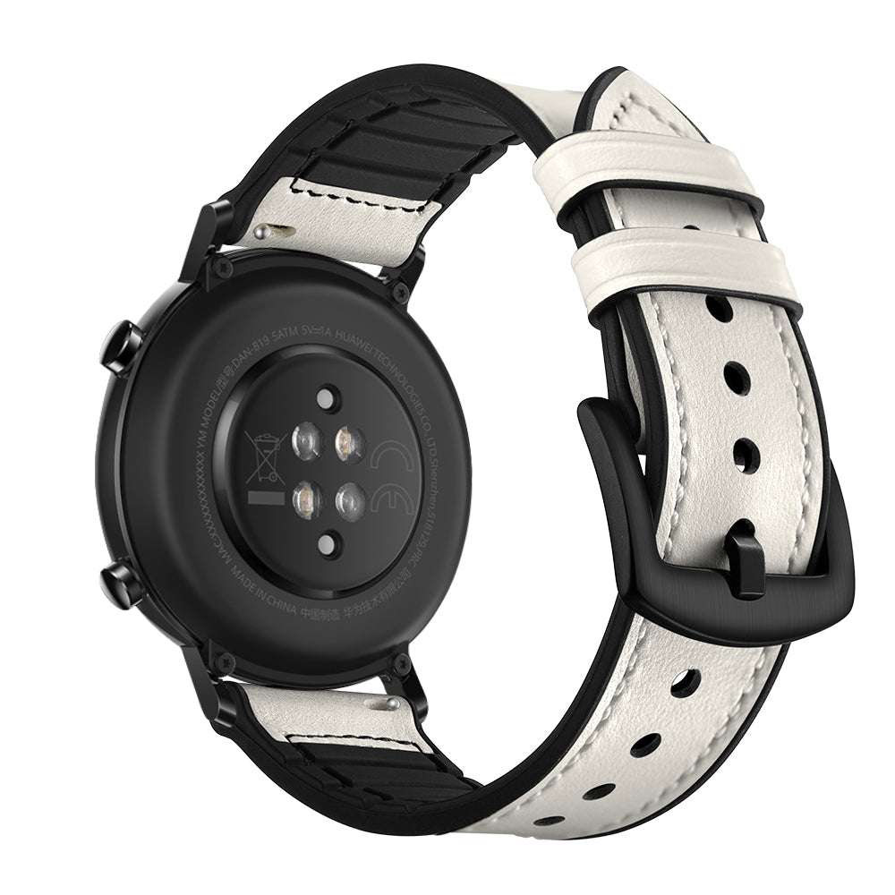 20mm Genuine Leather Coated Silicone Smart Watch Strap for Huawei Watch GT2 42mm - White