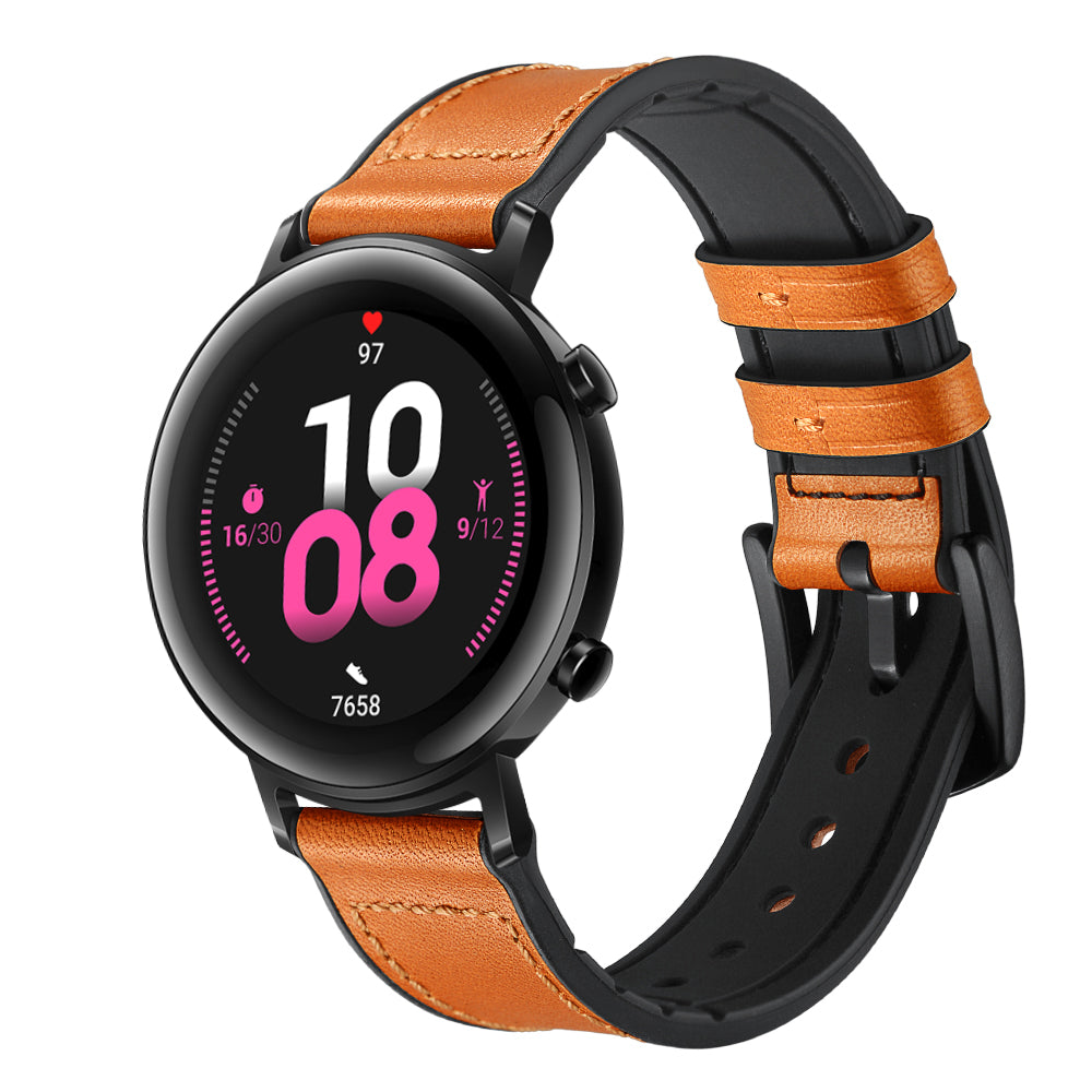 20mm Genuine Leather Coated Silicone Smart Watch Strap for Huawei Watch GT2 42mm - Light Brown