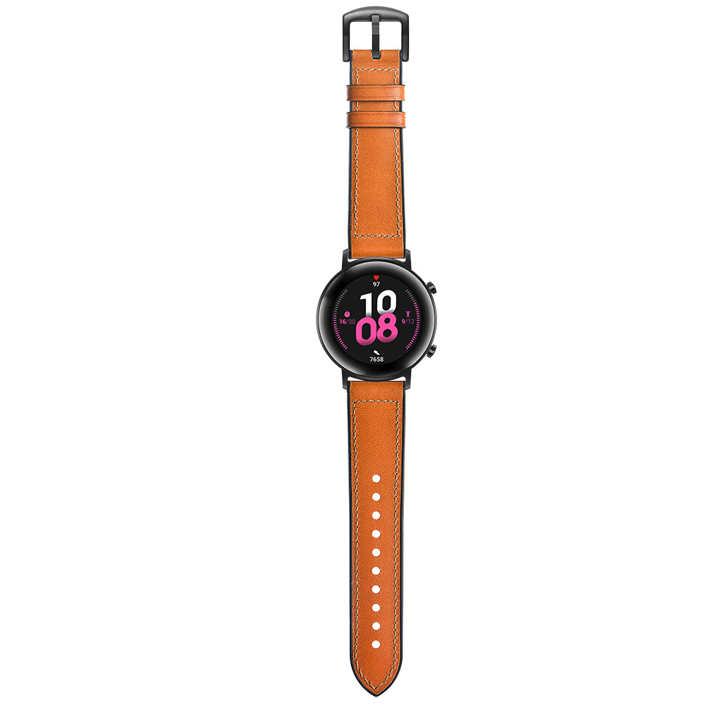 20mm Genuine Leather Coated Silicone Smart Watch Strap for Huawei Watch GT2 42mm - Light Brown