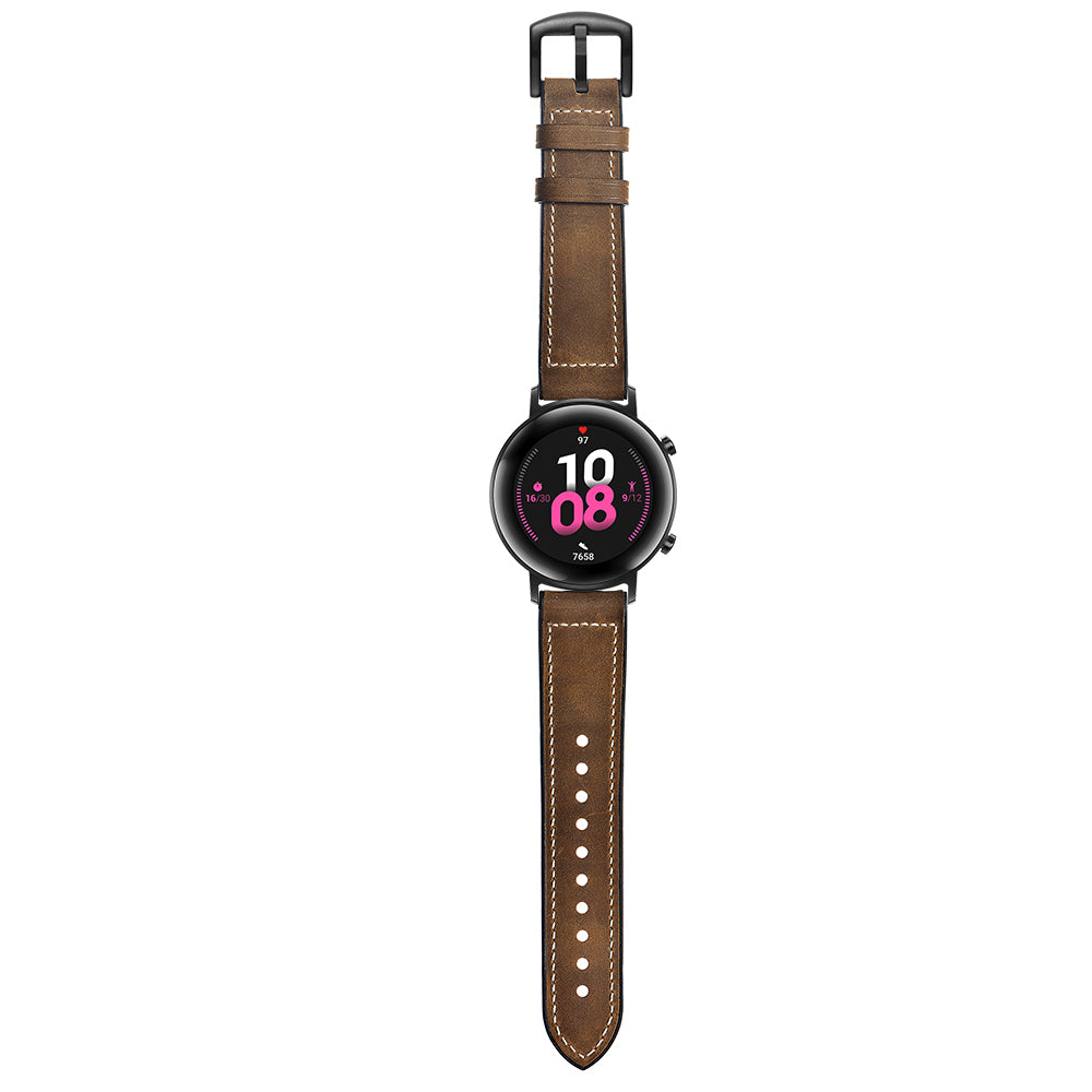 20mm Genuine Leather Coated Silicone Smart Watch Strap for Huawei Watch GT2 42mm - Dark Brown
