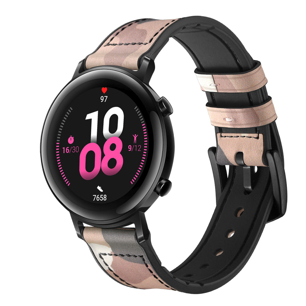 20mm Genuine Leather Coated Silicone Smart Watch Strap for Huawei Watch GT2 42mm - Brown/Camoufage