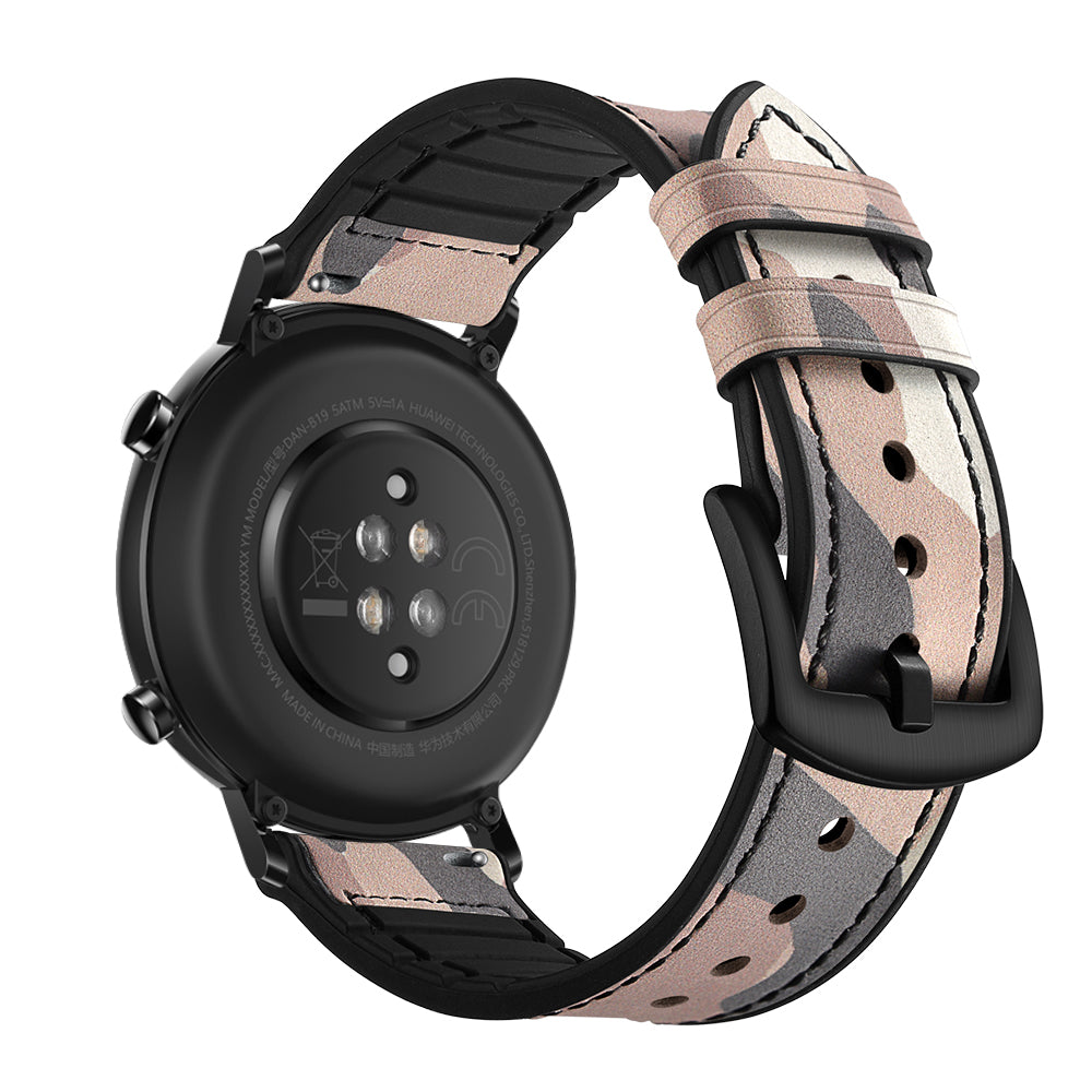 20mm Genuine Leather Coated Silicone Smart Watch Strap for Huawei Watch GT2 42mm - Brown/Camoufage