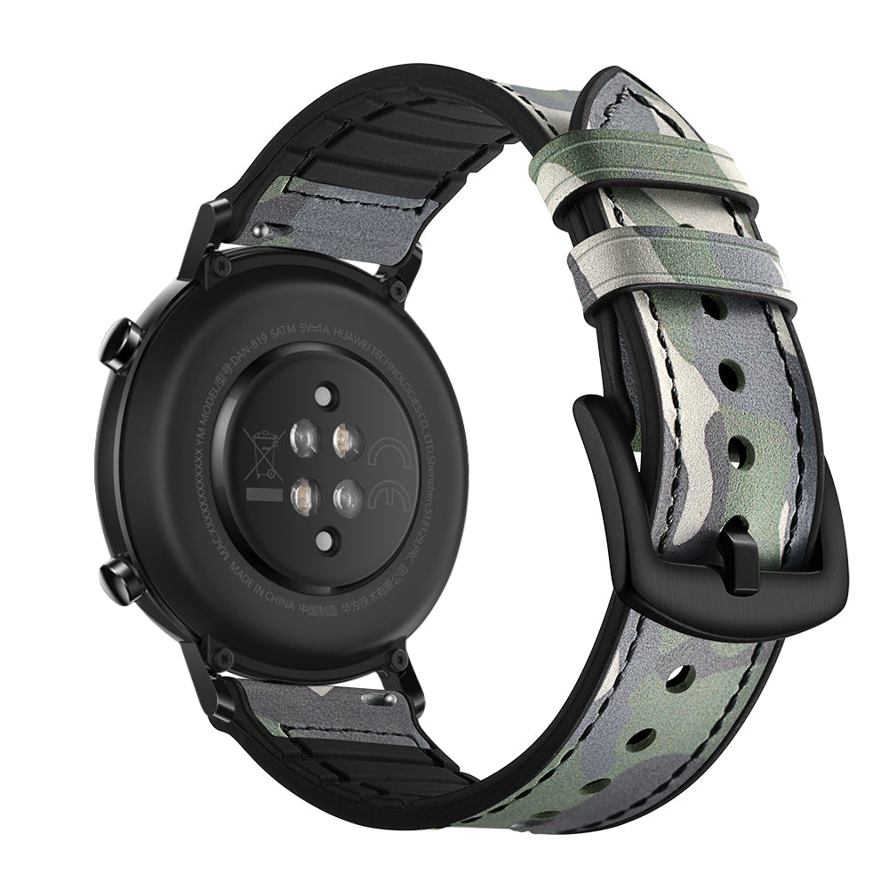 20mm Genuine Leather Coated Silicone Smart Watch Strap for Huawei Watch GT2 42mm - Green/Camoufage