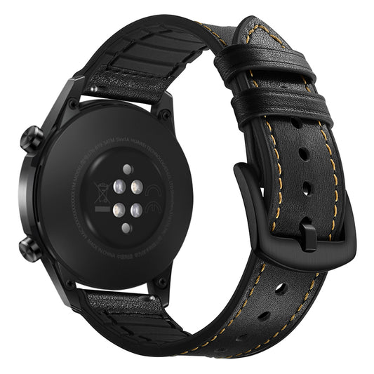 Genuine Leather Coated Silicone Smart Watch Strap [22mm width] for Huawei Watch GT2 46mm - Black