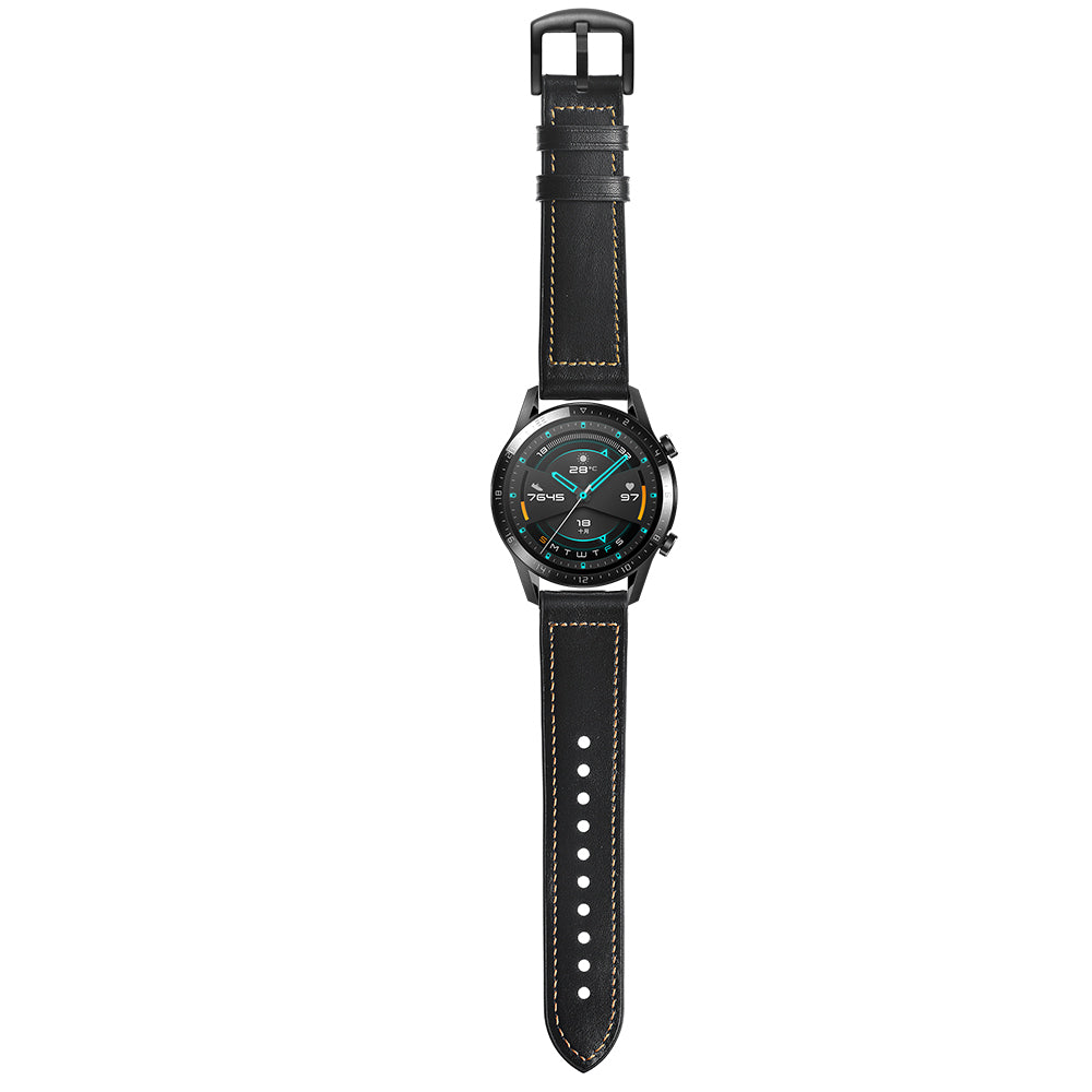 Genuine Leather Coated Silicone Smart Watch Strap [22mm width] for Huawei Watch GT2 46mm - Black